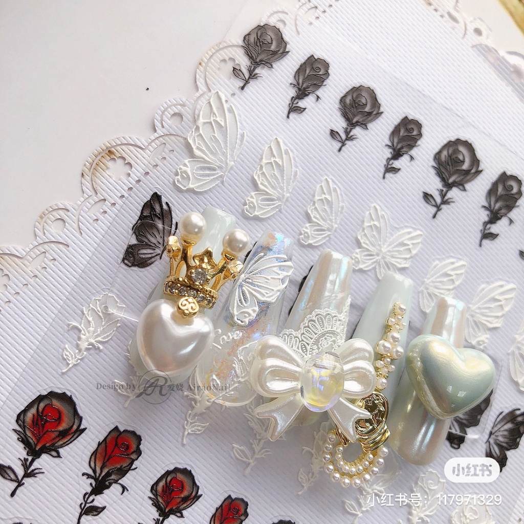 Hình dán nail 5D magico hoa hồng điêu khắc đẹp chất lượng