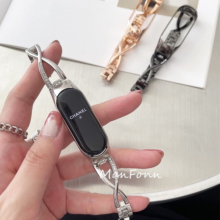 Dây đeo bằng kim loại lấp lánh phong cách thời trang cho Xiaomi Mi Band 6 5 4 3