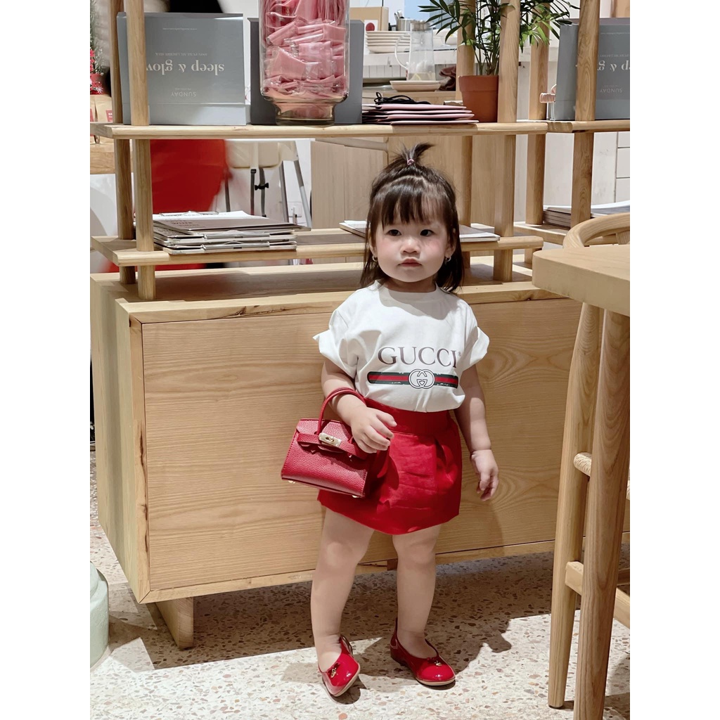 Áo thun tay lỡ Gucci basic cho bé , áo hun bé trai , bé gái cotton , Kid_genZ