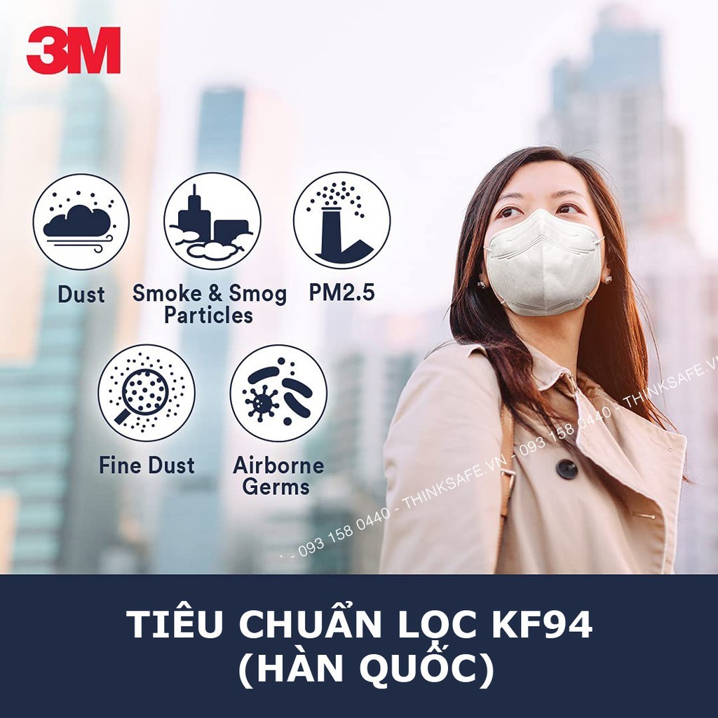 Khẩu trang KF94 3M Thinksafe , kiểu dáng 3D hàn quốc, thời trang, vải kháng khuẩn màu trắng, 3M chính hãng - 3m 9013