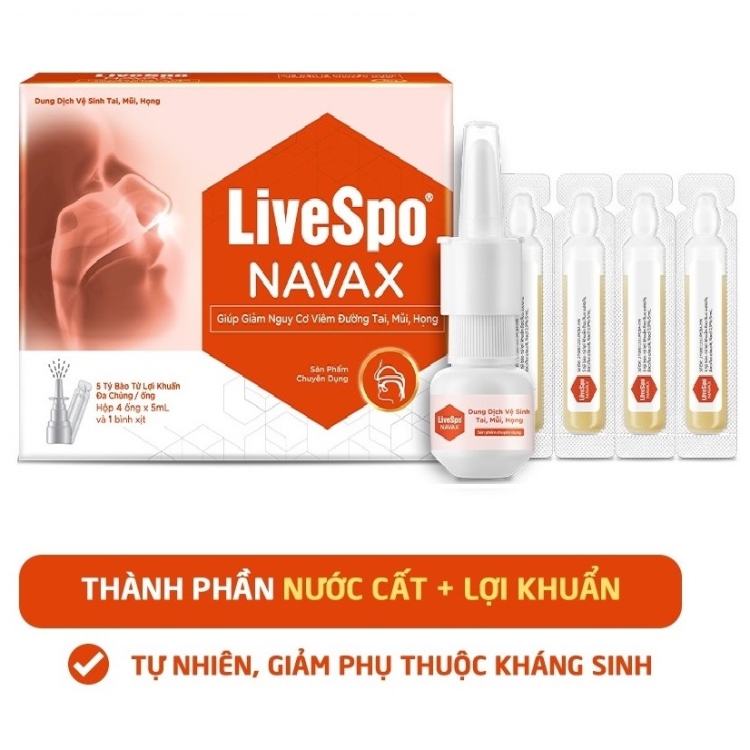 Xịt mũi Livespo Navax giảm nghẹt sổ mũi dị ứng theo mùa,phòng các bệnh về tai mũi họng.Hộp 1 ống.suckhoechomoinha
