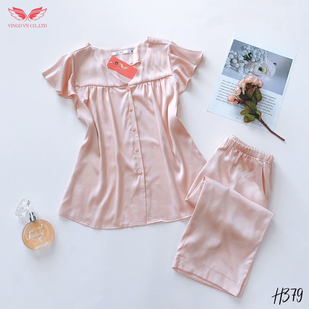 VINGO Bộ Ngủ Nữ Pyjama Lụa Ba Lỗ Quần Lửng Tay Áo Phối Nơ Thỏ/ Cánh Tiên Dễ Thương H069 VNGO | BigBuy360 - bigbuy360.vn