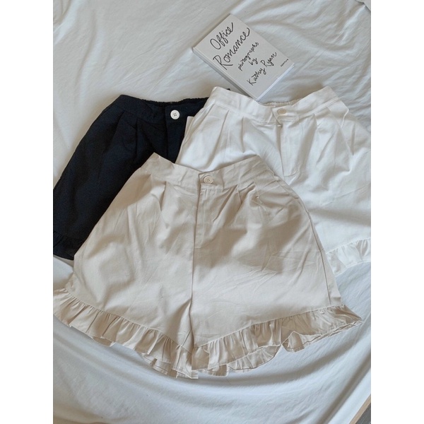 QUẦN SHORT NGỐ FORM RỘNG PHỐI CHÂN BÈO VINTAGE ( màu trắng / đen / be )