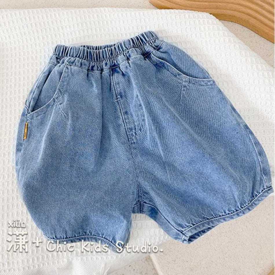 Quần short denim siêu mỏng ống rộng phong cách mùa hè Hàn Quốc cho trẻ em