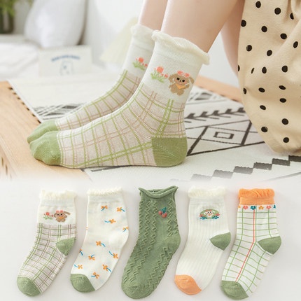 Sét 5 đôi tất mỏng, tất lưới, vớ mỏng cotton bốn mùa co giãn thoáng khí thấm hút khử mùi cho bé từ 0-14 tuổi