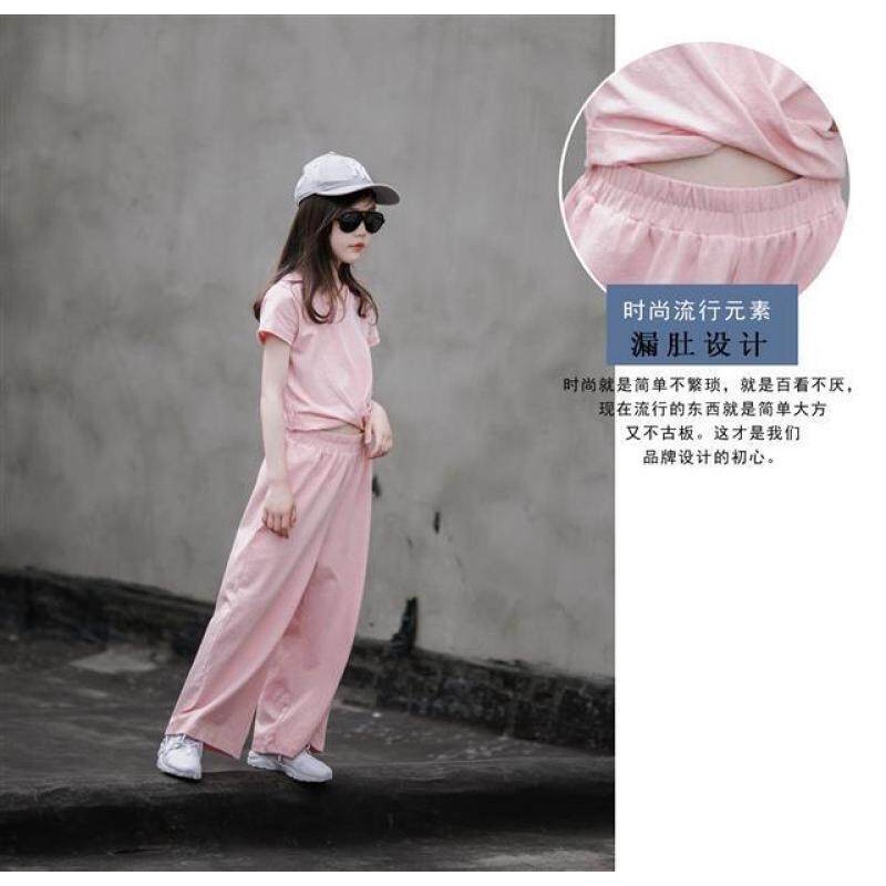 Angugu Girls 'Summer Set 2022 Trung niên Trẻ em gái quần ống rộng tay ngắn 2 bộ