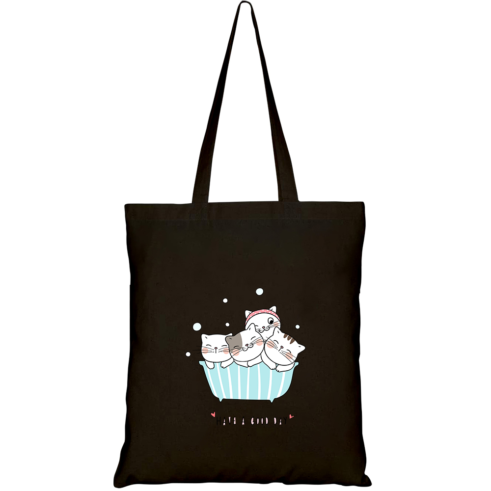 Túi vải tote canvas HTFashion in hình họa tiết Mèo tắm HT51