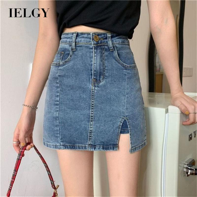 Quần short denim IELGY lưng cao dáng rộng phối khóa kéo thời trang cho nữ