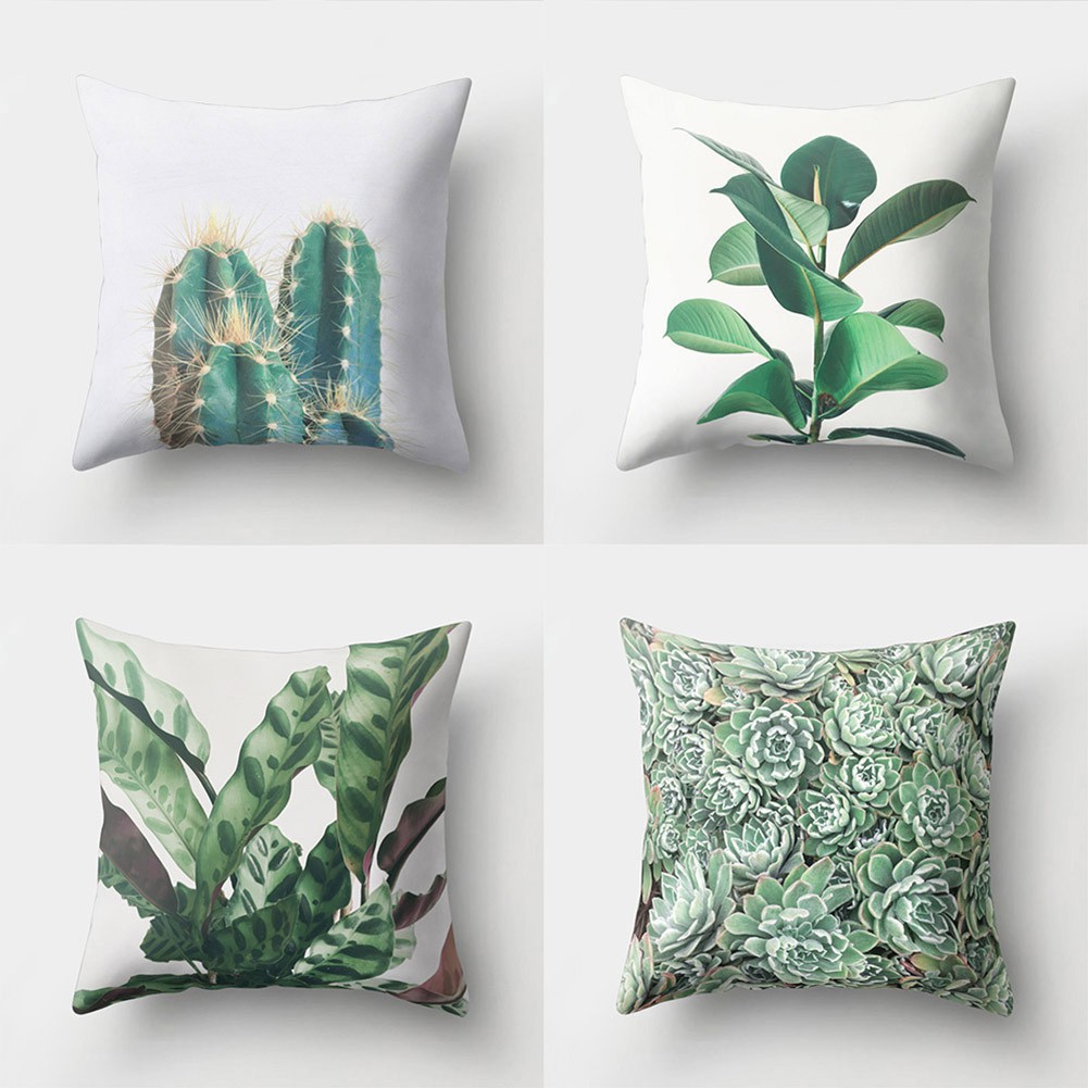 Bao Gối Vải Sợi Polyester In Họa Tiết Thực Vật Cây Xương Rồng