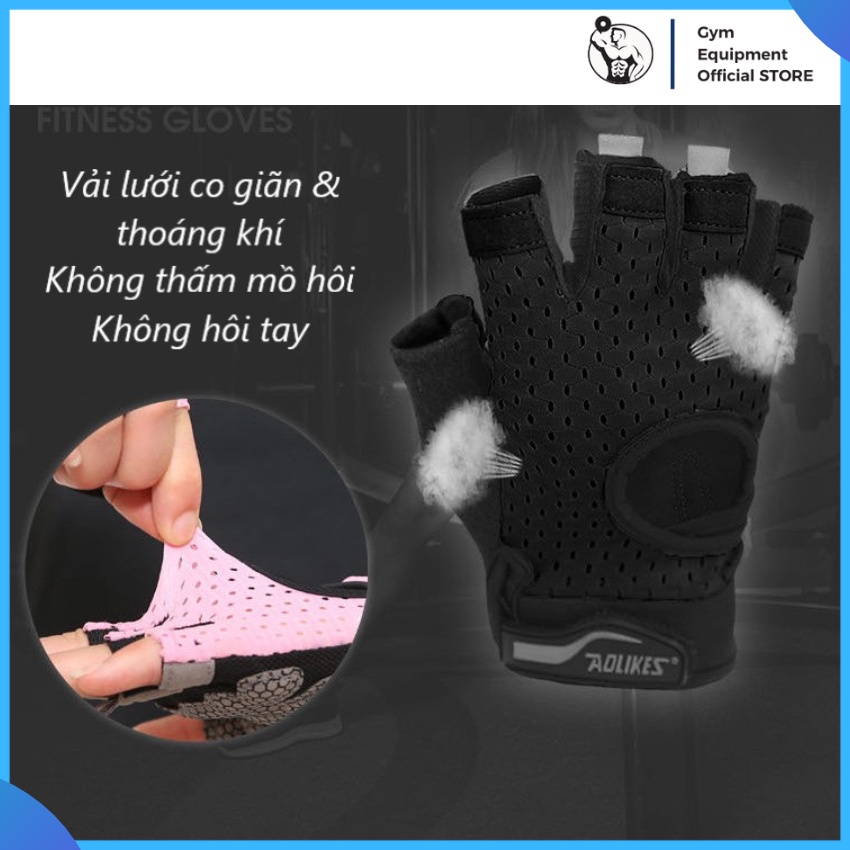 Găng tay nam nữ Aolikes hở ngón có quấn cổ tay tập gym chơi thể thao G.E.O