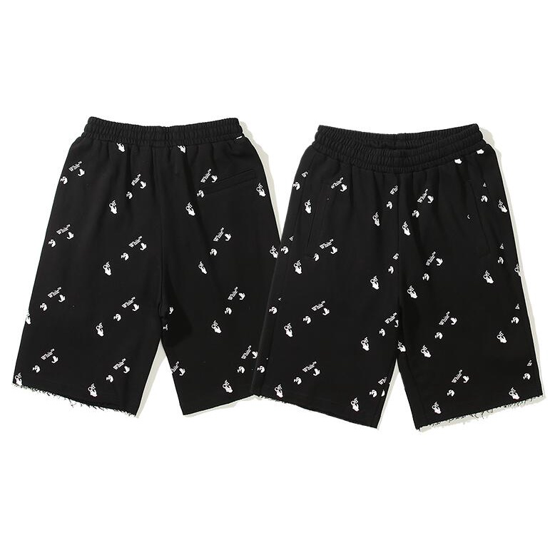 Off-white quần short cotton unisex in họa tiết thời trang