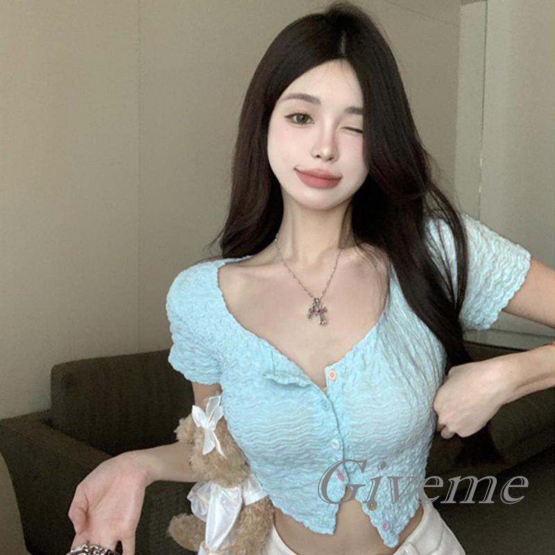 Áo Croptop Tay Ngắn Cổ Tròn Màu Trơn Thời Trang Cho Nữ