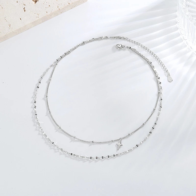 Vòng cổ hai lớp bằng kim loại mặt hình thánh giá phong cách cổ điển thời trang cho nữ