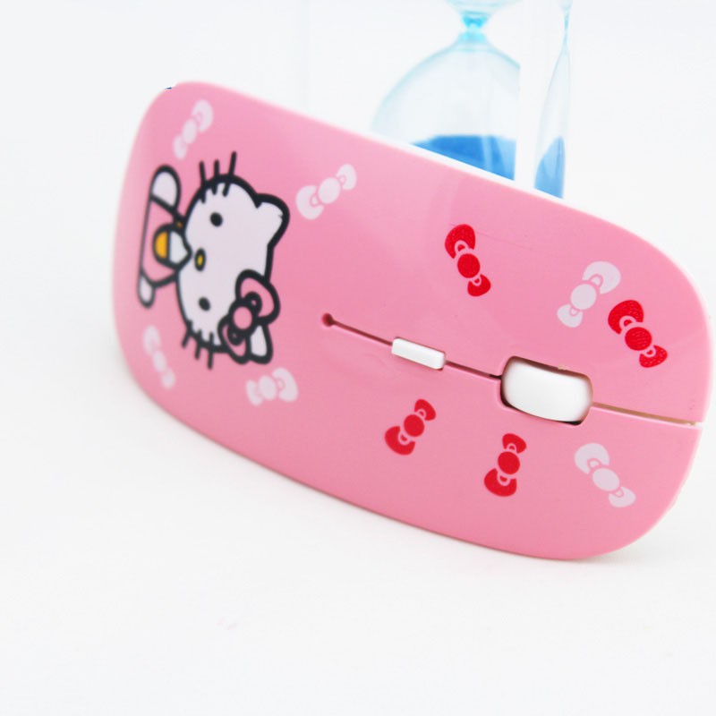 Chuột không dây siêu mỏng họa tiết mèo Hello Kitty dễ thương 2.4GHz