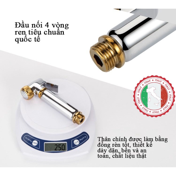 Bộ xịt nhà vệ sinh Phòng tắm Cao cấp mạ Vàng ITALIA Đầu xịt + Dây xịt + Giá đỡ