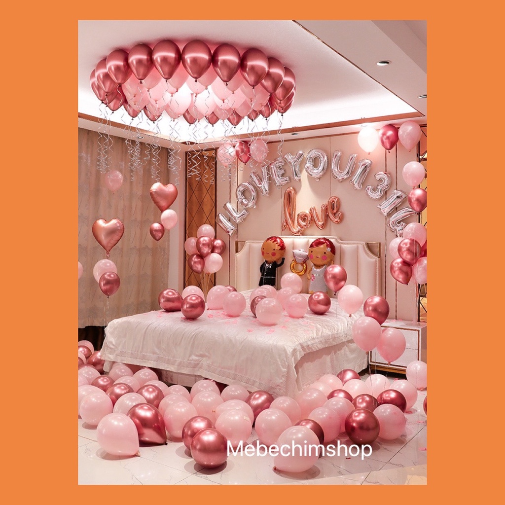 (Tặng 1 gói cánh hoa) Bộ Bóng Bay Trang Trí Phòng Cưới Màu Hồng VIP02