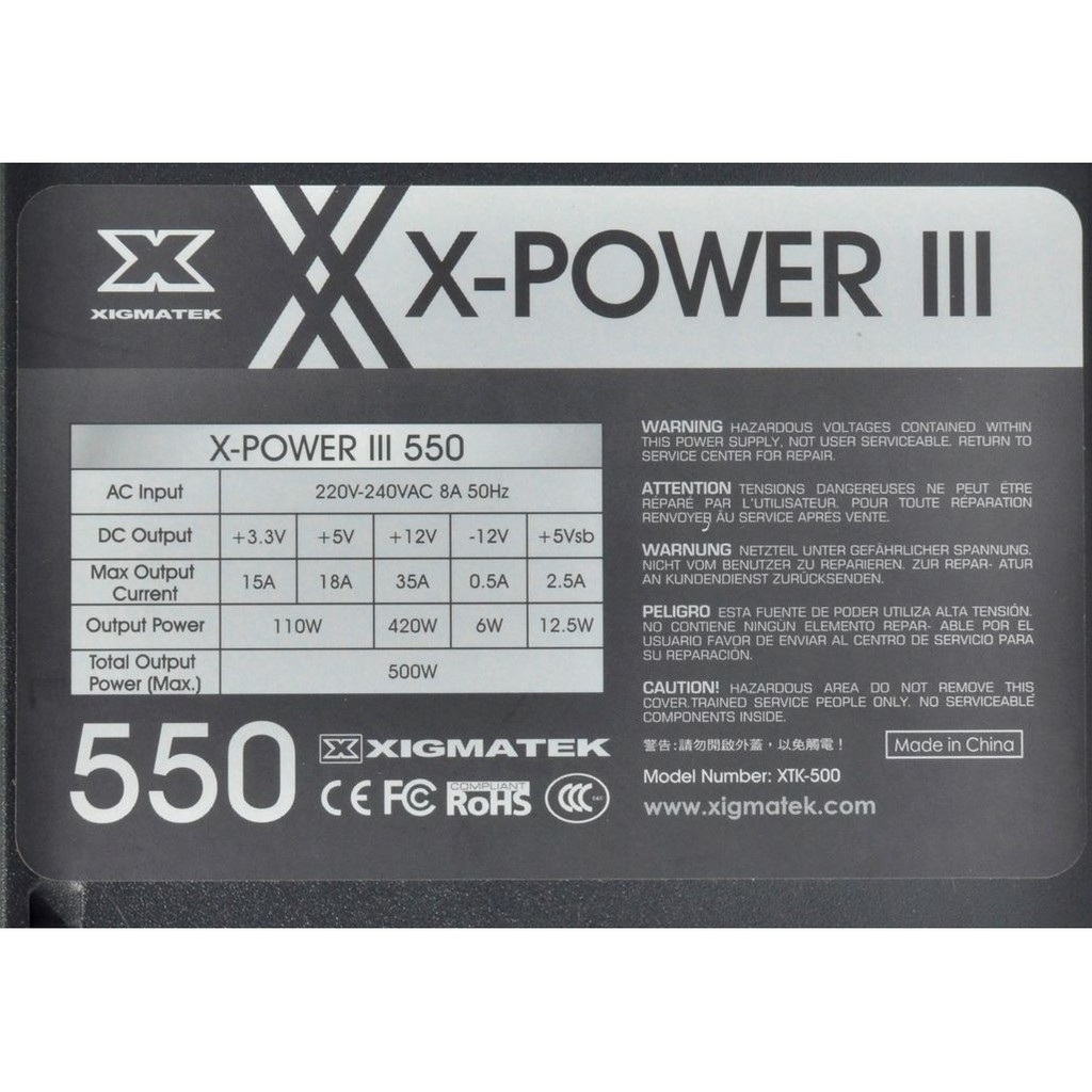 Nguồn máy tính XIGMATEK X-POWER III X-550 | Hàng chính hãng bảo hành 36 tháng lỗi 1 đổi 1