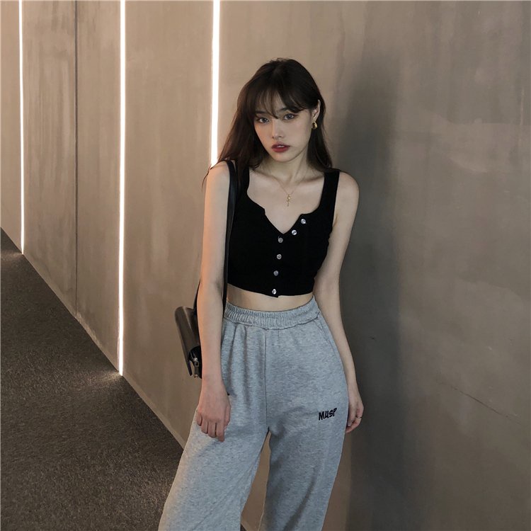 Áo croptop len tăm có khuy phong cách đường phố dành cho nữ | BigBuy360 - bigbuy360.vn