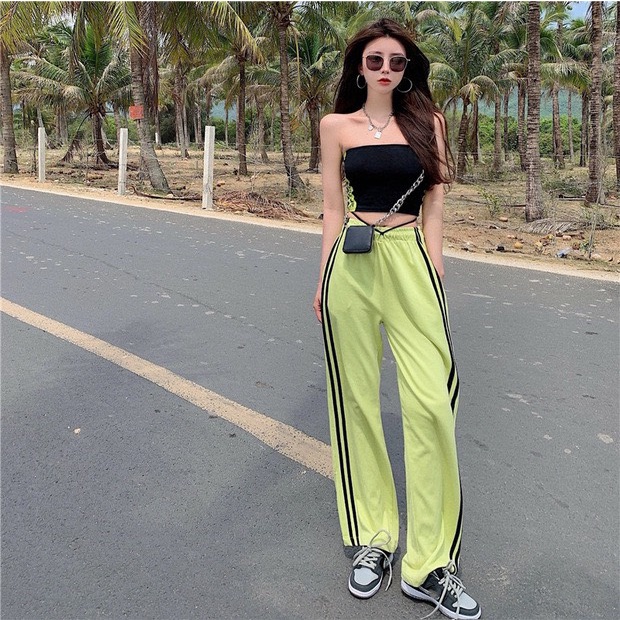 Jogger Thun Màu Xanh Lá Chuối Hai Sọc Co GIãn Mềm Mịn Thời Trang Ulzzang [AdorablexBeautiful]