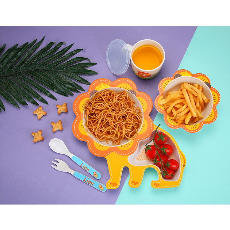 Set 5 món Khay, Bát, Cốc, Dĩa và Thìa  Bamboo Life Hữu Cơ tự nhiên an toàn cho Bé - nhiều mẫu
