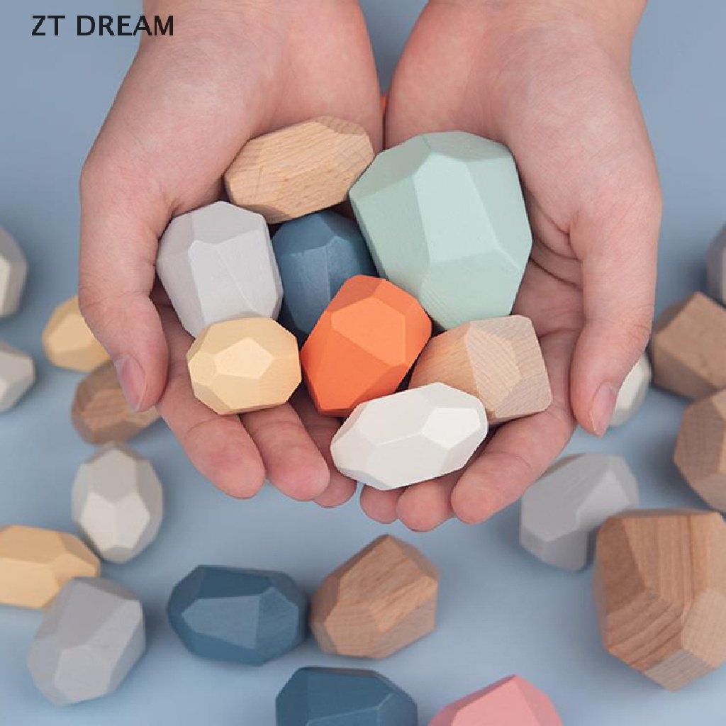 ZTD Gem Building Block Toy Wooden Rainbow Stone Blocks Stacked Balance Children Toys 07