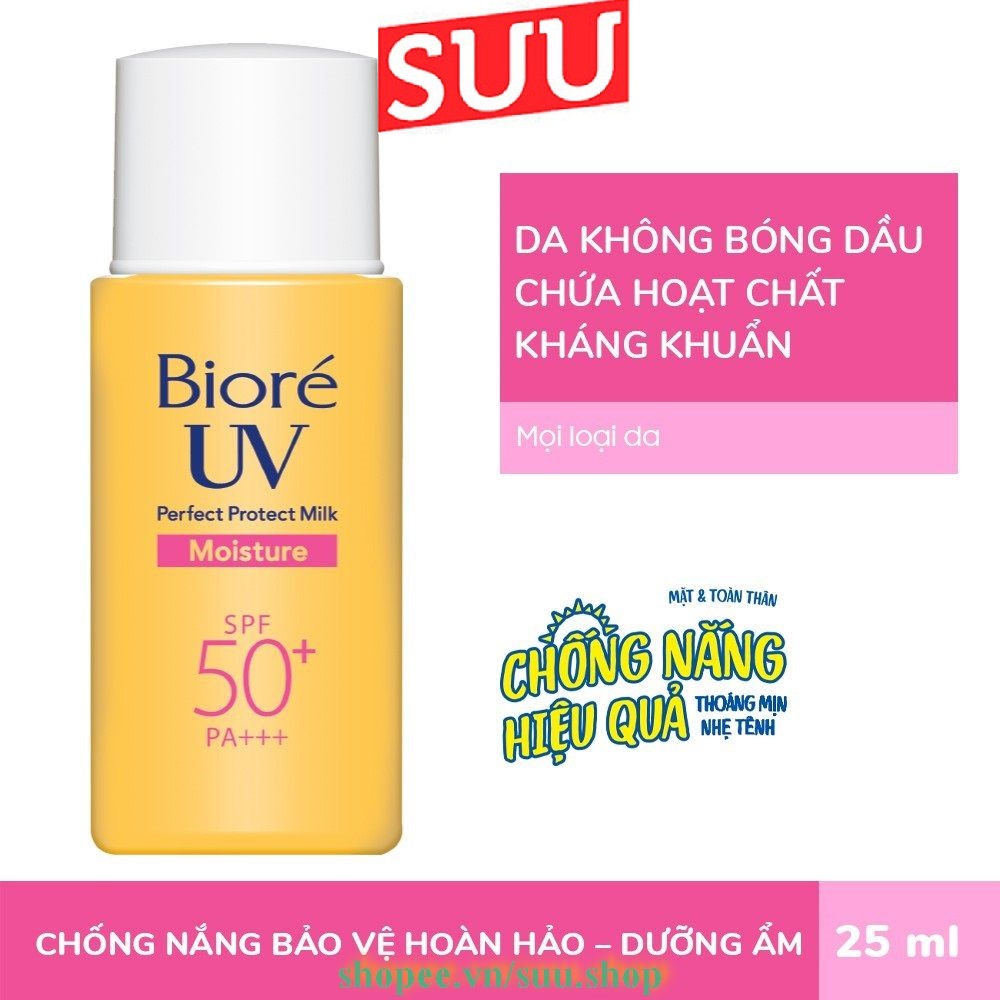 Sữa Chống Nắng 25ml Biore UV Perfect Protect Milk Moisture Dưỡng Ẩm SPF50+/PA+++, suu.shop Cam Kết 100% Chính Hãng.