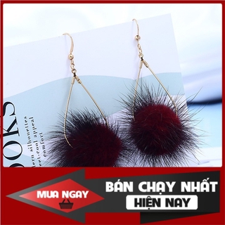 Bông tai cục bông thời trang cá tính dễ thương (đỏ đô)