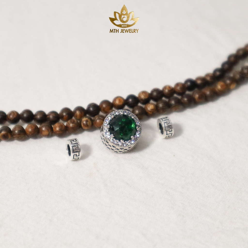 Vòng tay MTH JEWELRY Chuỗi Tràng Hạt 216 4mm Trầm Sánh Chìm MIX Bạc S925 CHARM (Xanh Lá) - Mộc Trầm Hương