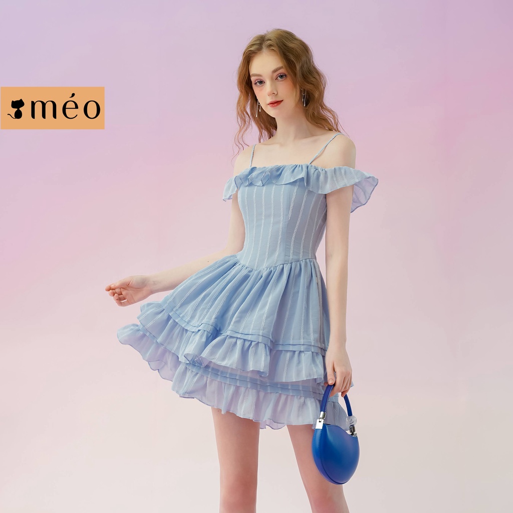 Váy liền nữ Méo shop hai đây trễ vai dáng xoè phong cách Hàn Quốc Sanny