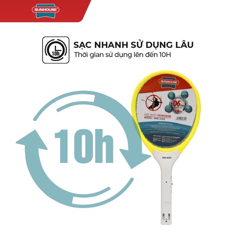 Vợt Muỗi Sunhouse SHE-E200 Màu Vàng,Hàng Công Ty Bảo Hành 12 Tháng