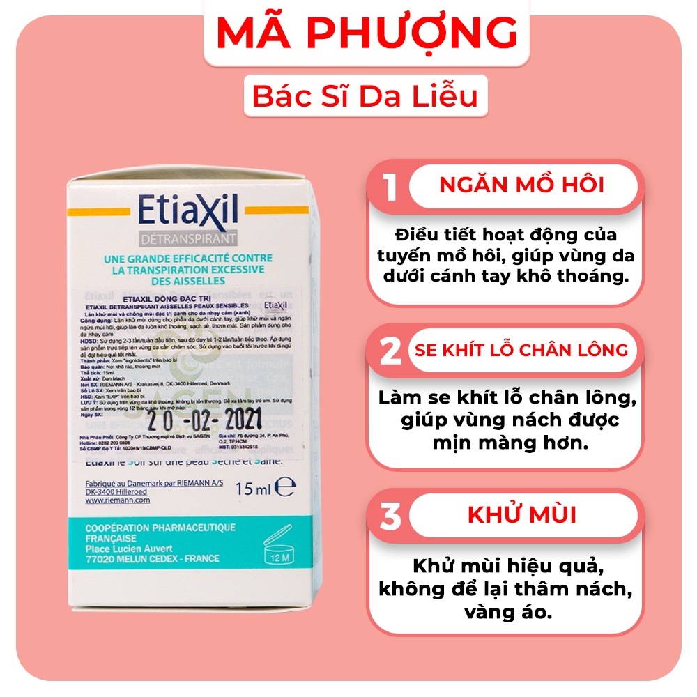 Lăn Khử Mùi Etiaxil 15ml, Ngăn Mồ Hôi Hiệu Quả - Hàng Chính Hãng - Dược Mỹ Phẩm Bác Sĩ Mã Phượng