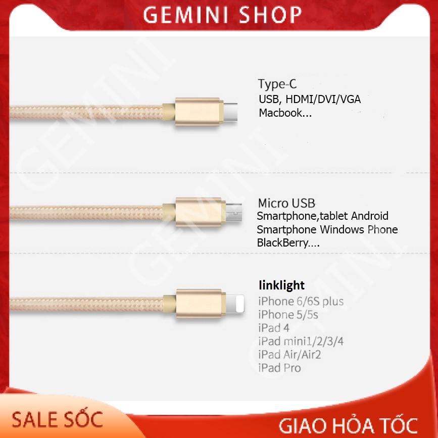 (Giá sỉ) Cáp sạc dây dù đa năng 3 đầu Lightning - Type C - Micro USB mẫu 1