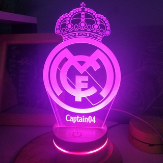 Đèn Led 3D 16 màu để bàn làm việc, đèn ngủ logo CLB REAL có bảng điều khiển
