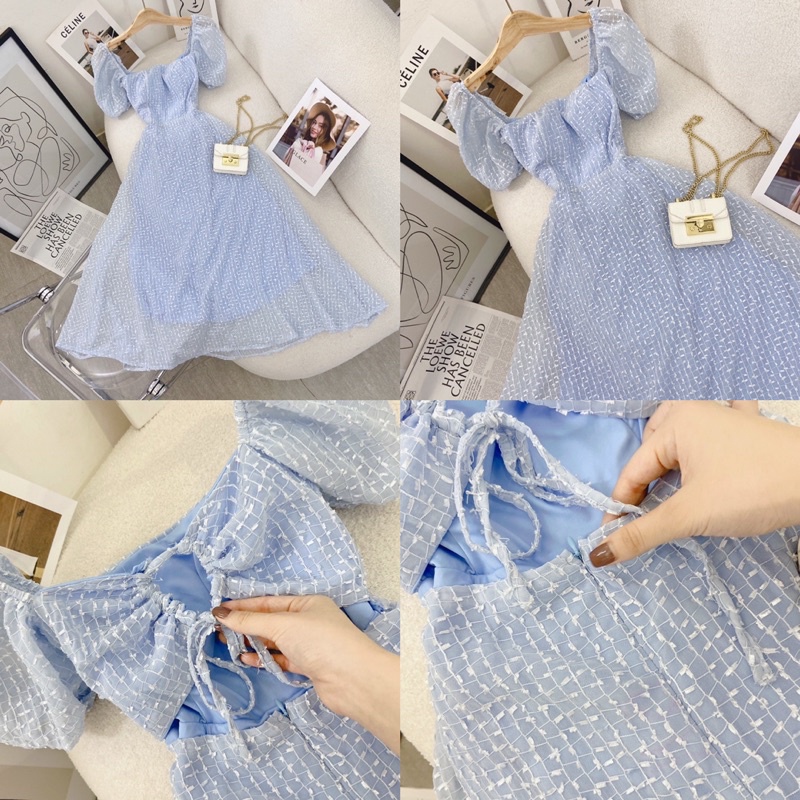 ĐẦM MIDI XANH REN BI CUTOUT KHOEN LƯNG