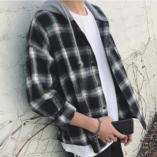 Áo FLANNEL CARO - có ảnh thật | Áo khoác caro phối nón xám cục chất