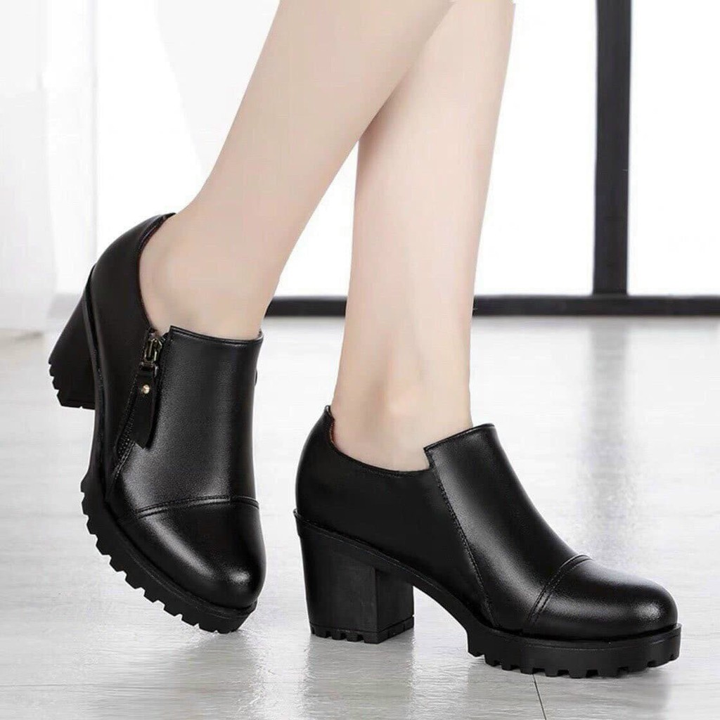 BỐT NỮ 7CM PHỐI DÂY KÉO SANG CHẢNH CHẤT DA SI ÉP MỀM CAO CẤP - BOOTS NỮ 2 MÀU ĐEN,NÂU BAO BỀN ĐẸP ( Y HÌNH)