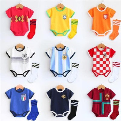 Quần áo trẻ em Quần áo bóng đá thế giới trẻ sơ sinh 1-34 tuổi cổ động viên Croatia mùa hè Trung Quốc rắm vớ