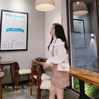 (ảnh thật) sét trang phục áo sơ mi chân váy dạ- chất dạ dầy-đường may đẹp mã MSQHHT