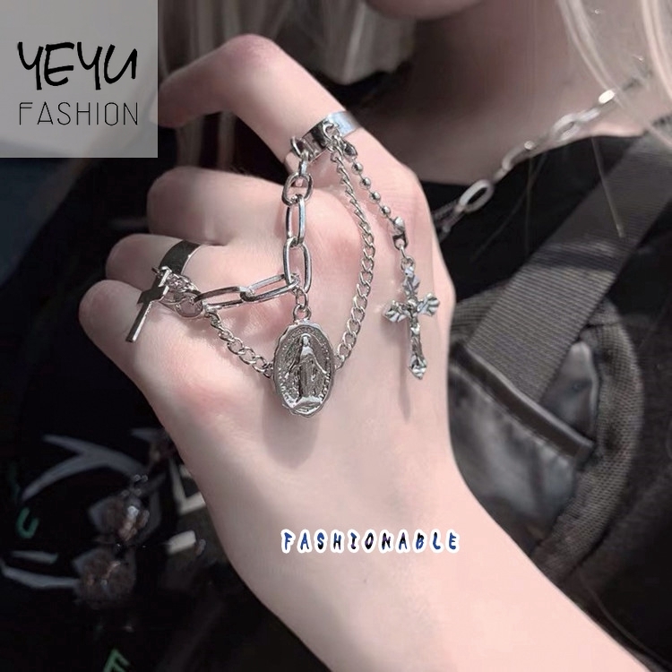 Vòng Tay Dây Xích Dạng Hở Phối Hình Thánh Giá Phong Cách Harajuku Cho Nam Và Nữ