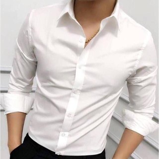 Áo Sơ Mi Lụa Nam Cao Cấp Trắng Trơn Hàn Quốc 