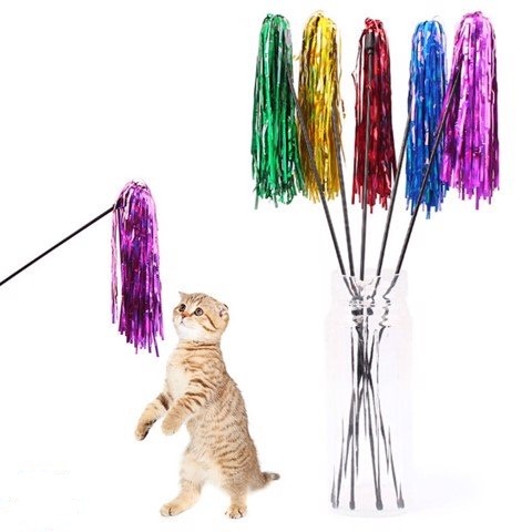 Cần câu mèo cán nhựa/ Đồ chơi cho mèo/ Cây vờn mèo kèm lông vũ và chuông thu hút mèo xả stress - Giao ngẫu nhiên