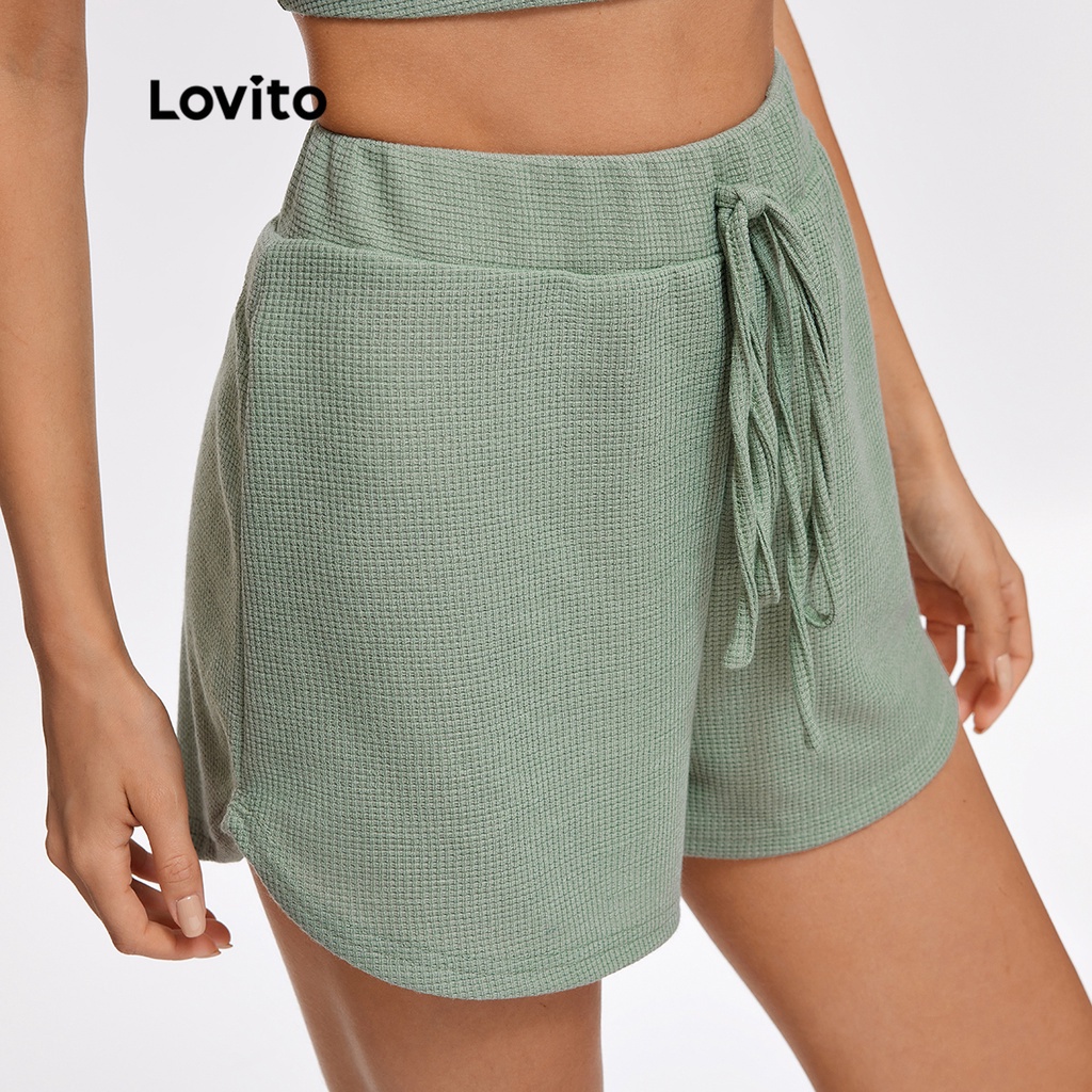 Lovito Set Quần Short L20D1432 Màu Xanh Lá Trơn Lưng Thun Đơn Giản