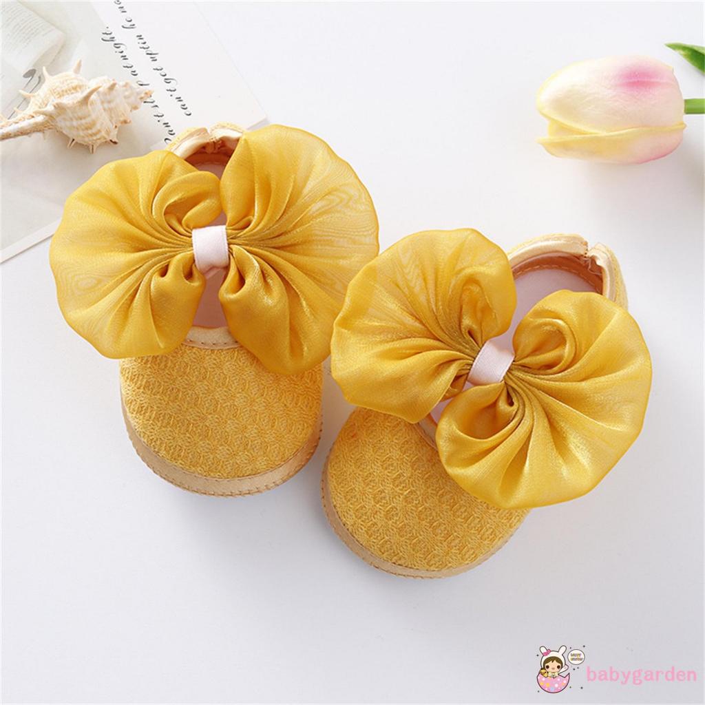 Giày Tập Đi Màu Trơn Đính Nơ To Màu Hồng/Trắng/Đỏ/Vàng Dễ Thương Cho Bé Gái