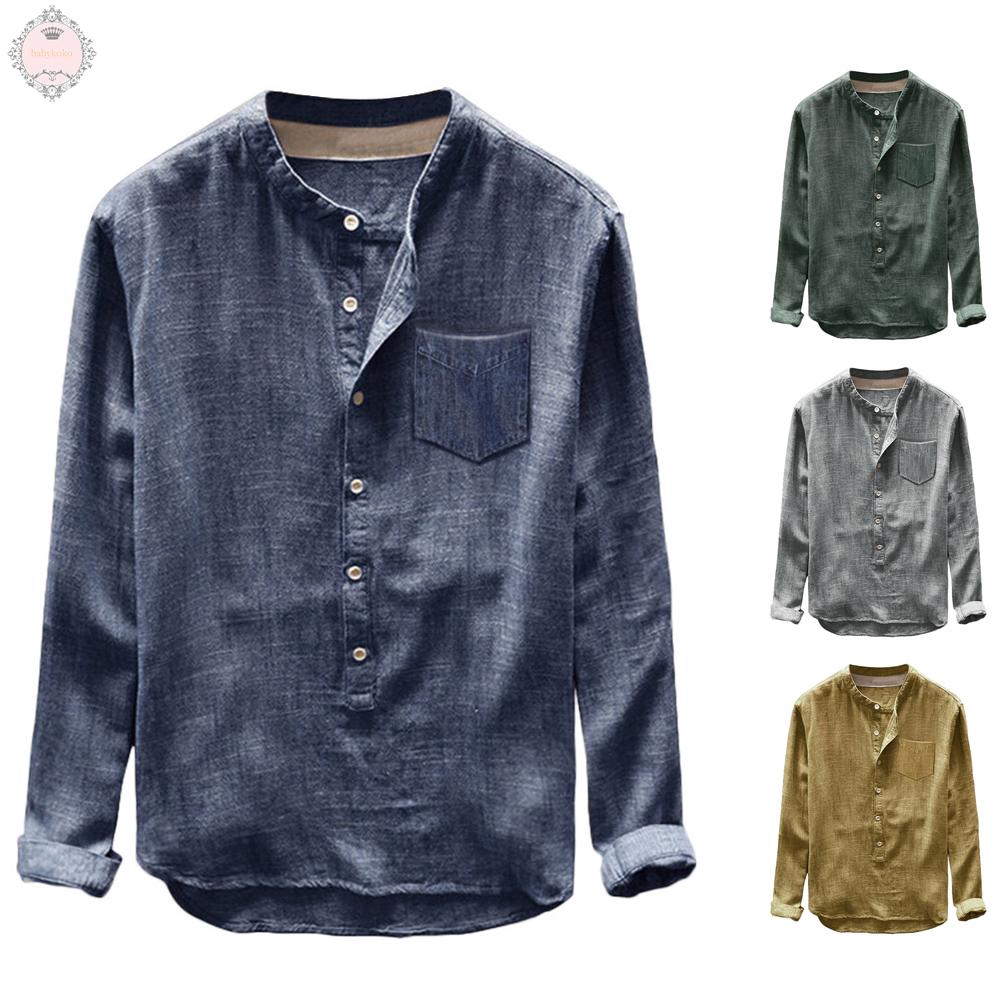 Áo sơ mi cổ tròn phong cách vintage đẹp trai cho nam | BigBuy360 - bigbuy360.vn