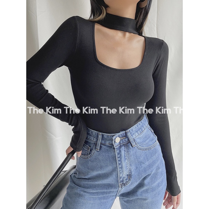 Áo len tăm nhung dài tay cổ cao khoét ngực gợi cảm , thun tăm giữ nhiệt tay dài cao cổ The Kim AD133 | BigBuy360 - bigbuy360.vn