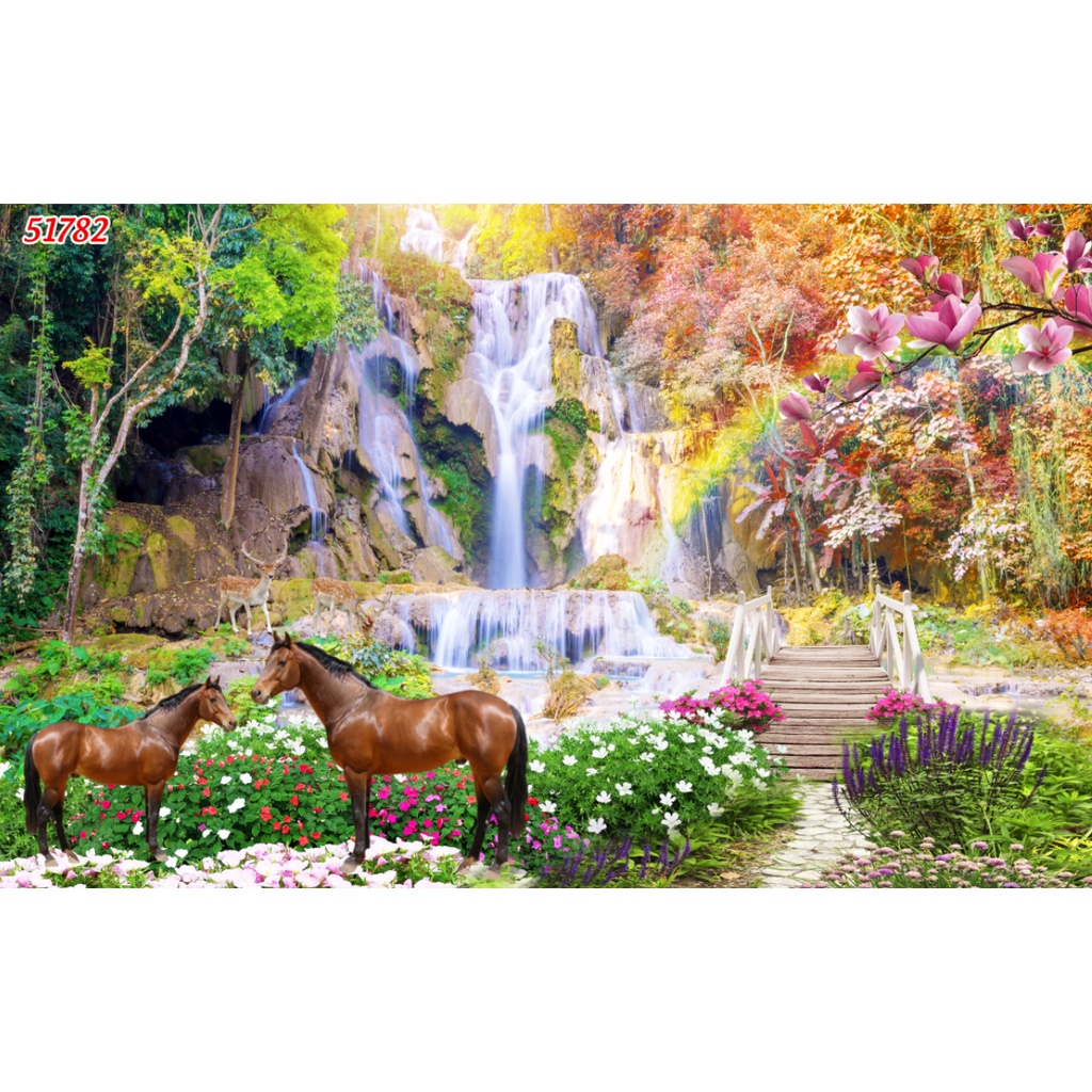 Tranh 3D phong cảnh thác nước chảy, sông suối nên thơ mẫu mới nhất hiện nay