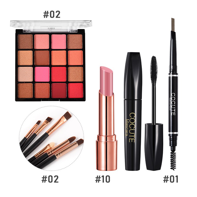 Bộ 5 món mỹ phẩm COCUTE tùy chọn gồm son môi + bút kẻ lông mày + mascara + phấn mắt và cọ tán phấn độc đáo | BigBuy360 - bigbuy360.vn