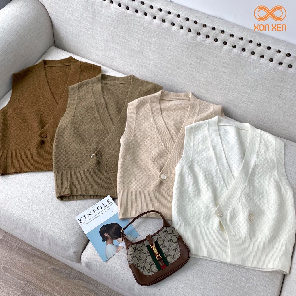 Áo len ghi lê nữ Áo ghi lê cổ tim đắp tà trước cá tính XONXEN SHOP freesize mã 09 | BigBuy360 - bigbuy360.vn