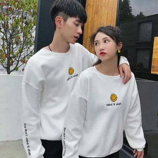 (áo nỉ bông) Áo cặp thu đông in hình mặt cười [giá 2 áo]