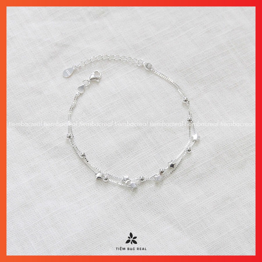 Lắc tay bạc sao đôi bi tim nữ tính, lắc tay bạc thiết kế trẻ trung năng động